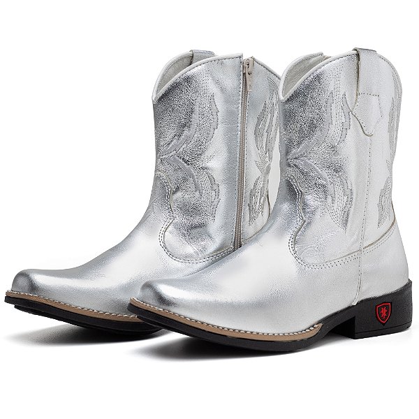 Bota Texana Infantil Feminina em Couro Cor Prata - Modelo 5036 | Bili Bilu