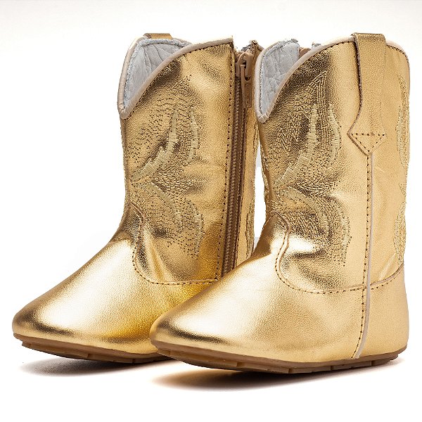 Bota Texana Infantil Feminina em Couro Cor Ouro - Modelo 1325 | Bili Bilu