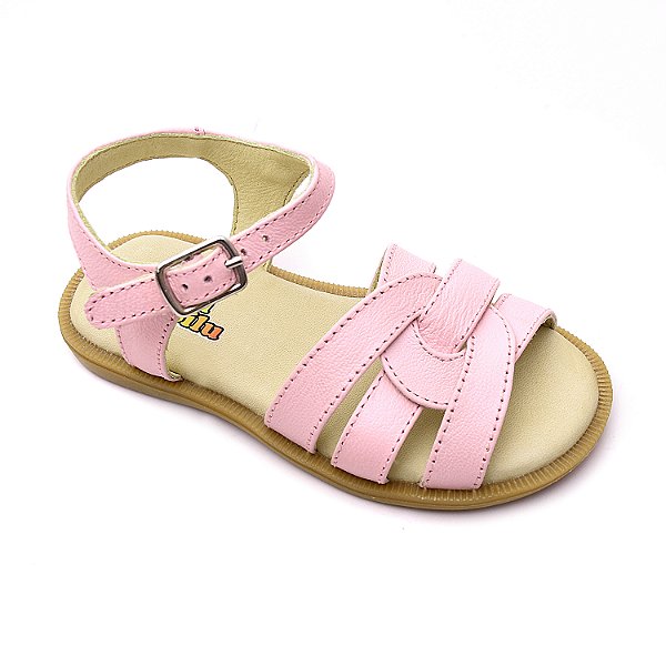 Sandália Infantil Feminina em Couro Cor Rosa - Modelo 4100 | Bili Bilu