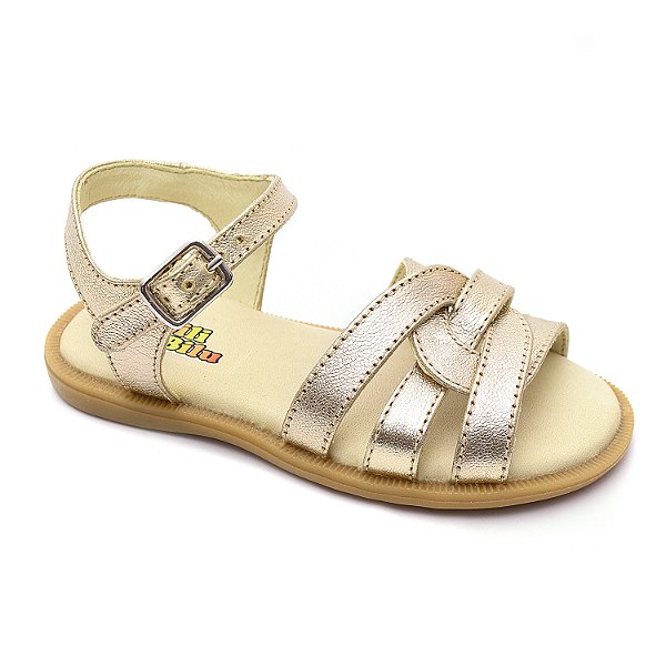 Sandália Infantil Feminina em Couro Cor Metal Champagne - Modelo 4103 | Bili Bilu