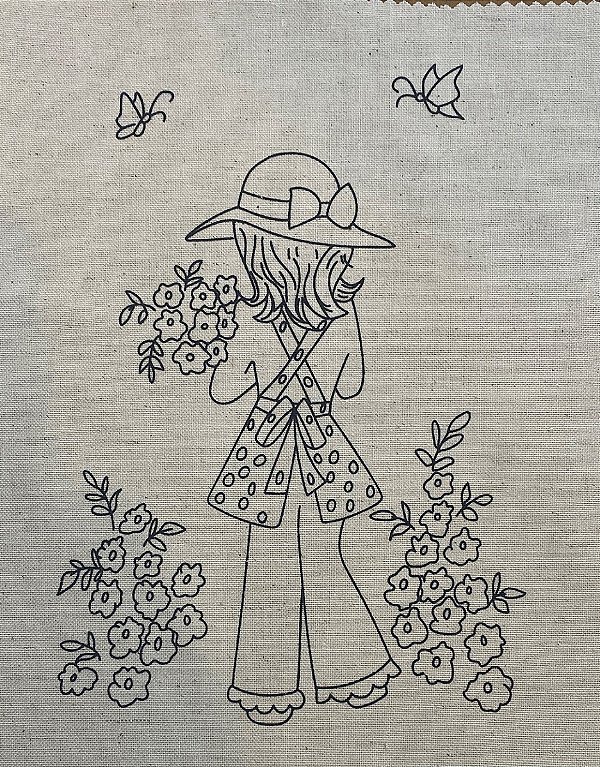Flower Girl. Risco Bordado. Tec.Linho Nac.