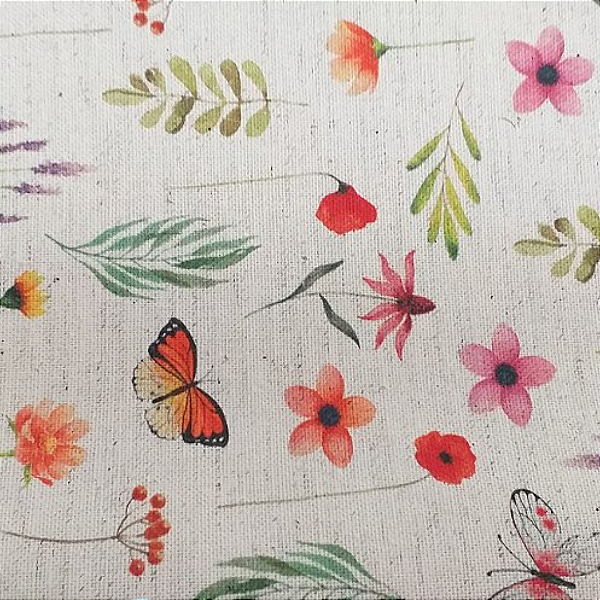 Flores coloridas - Linho Misto - Costura Criativa - 50x150cm