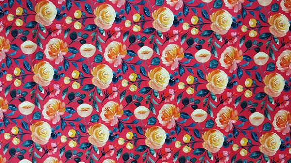 Flor Amar/Verm NT4133. Tricoline Digital 100% Alg.Fab (49x75cm)