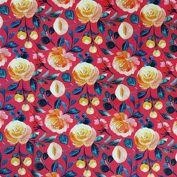 Flor Amar/Verm NT4133. Tricoline Digital 100% Alg.Fab (49x75cm)