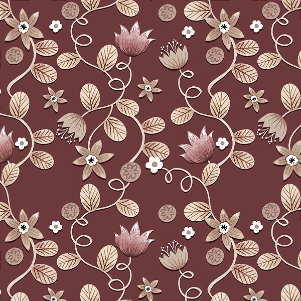 Coleção Merlot. Ramos Vinho. Fux Tec.Digital 100% Algodão 50x150cm