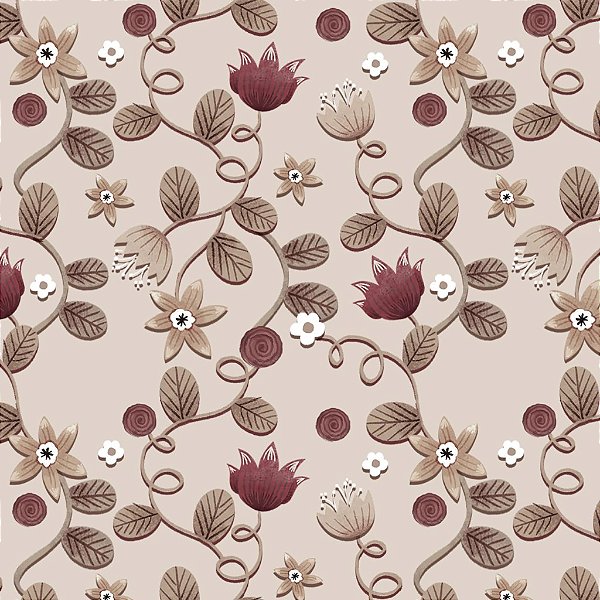 Coleção Merlot. Ramos Bege. Fux Tec.Digital 100% Algodão 50x150cm