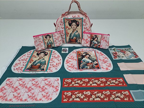 Necessaires Gueixa .Painel em Sarja 100%Alg. Painel Faça Você Mesmo- 1Frasq.+2Nec.