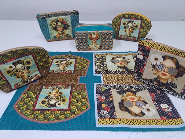 Necessaires Belas Painel em Sarja 100%Alg. Painel Faça Você Mesmo - 05pç