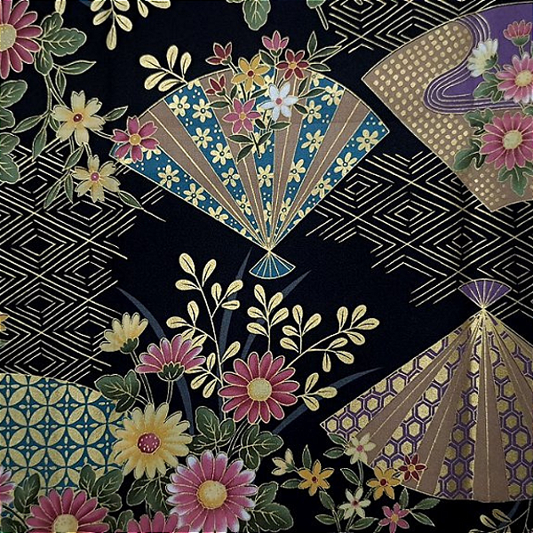GoldenBlack Flower. Tricoline 100% Alg.Japonês. (49x55cm)