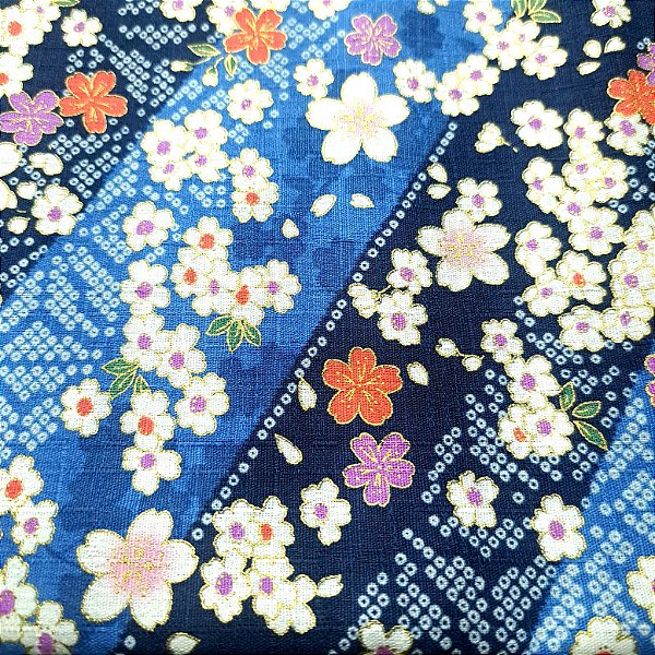 Blue Sakura. Algodão Japonês Douradinho Encorpado. 50x110cm