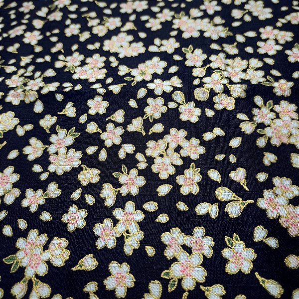 Sakura Black. Tricoline Douradinho 100% Algodão Japonês(49x110cm)