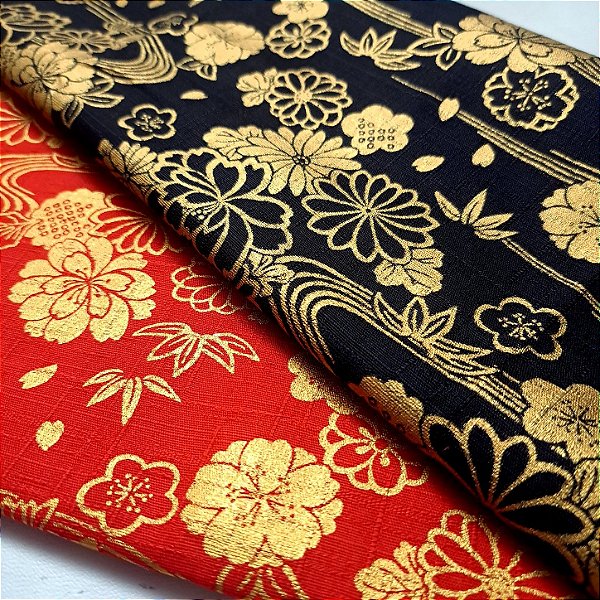 Lines Flower. Douradinho 100% Algodão Japonês(49x110cm)