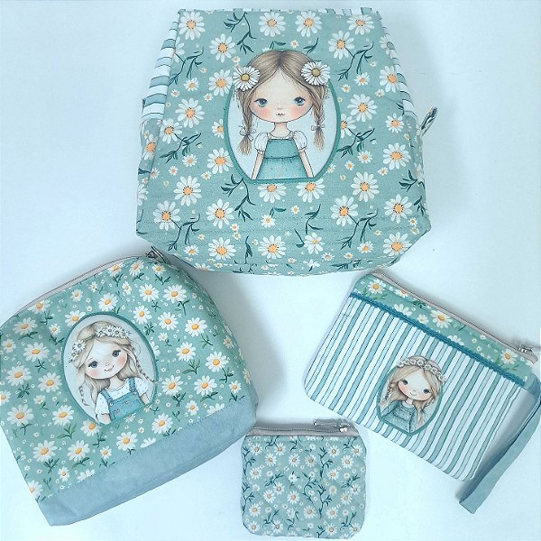 Necessaire Anabelle- 4pç - Painel Faça Você Mesmo. Tecido Digital 100%Algodão Fabricart