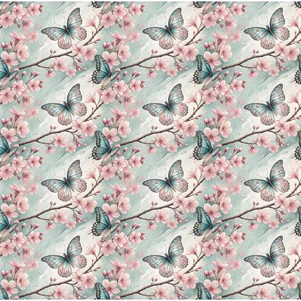 Borboleta Sakura. Tecido Digital Fabricart 100% Algodão - 50x150cm