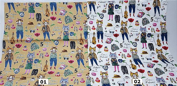 Cat Fashion. Algodão + Linho. TI010 (50x55cm)
