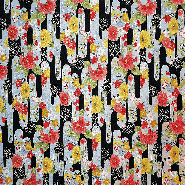 Flowers in Cactus. Tecido Douradinho Japonês. TI033- 50cm x 55cm