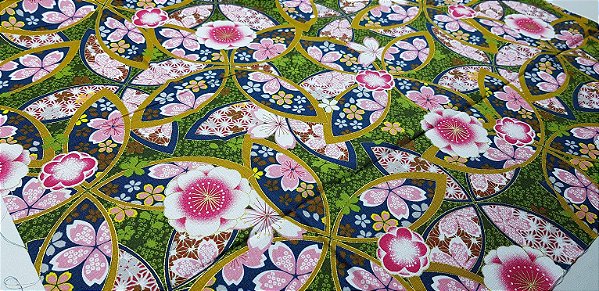 Flowers in Ellipse. Tec. Douradinho Jap. TI049 (50x55cm)