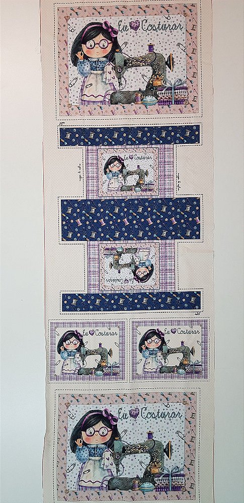 Adoro Costurar - Painel Faça Você Mesmo. Tecido Digital 100%Algodão