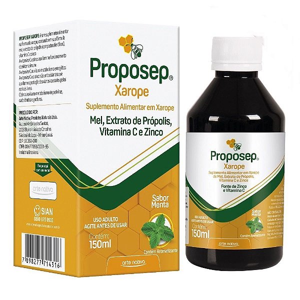 PROPOSEP XAROPE MEL, PROPOLIS, VITAMINA C E ZINCO MENTA150ML