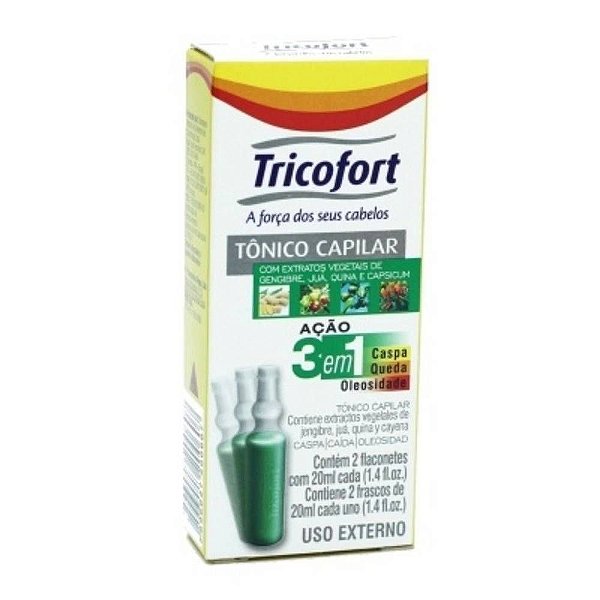 TRICOFORT TONICO CAPILAR CASPA QUEDA 2 FRASCOS COM 20ML CADA