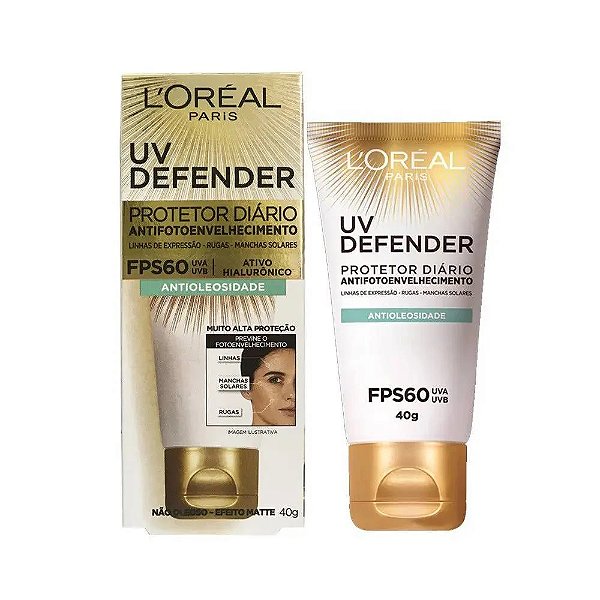 PROTETOR SOLAR LOREAL DEFENDER F60 ANTIOLEO HIALURONICO 40G