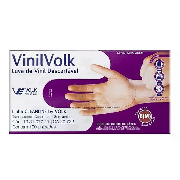 LUVA VINIL VOLK M SEM PO 100UN