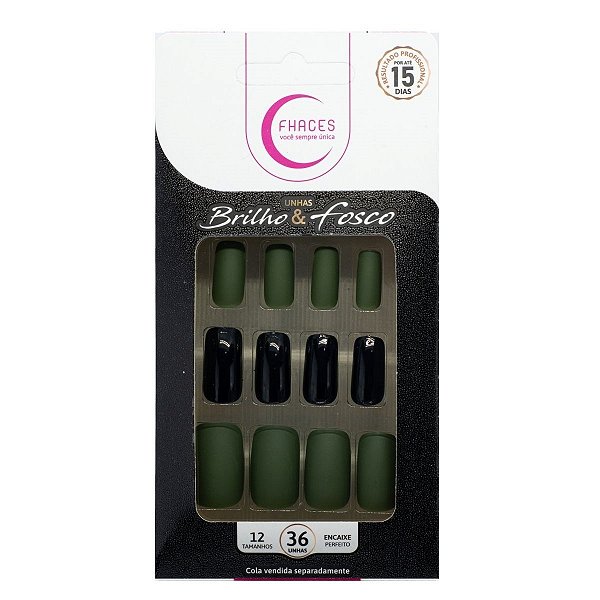 UNHAS POSTICAS FHACES VERDE MILITAR -PRETO C/36 U4031