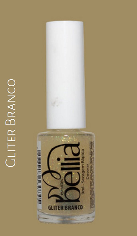 ESMALTE BELLIA GLITER BRANCO 9ML