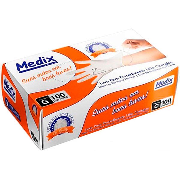 LUVA DESCARTAVEL LATEX G COM PÓ 100UN MEDIX