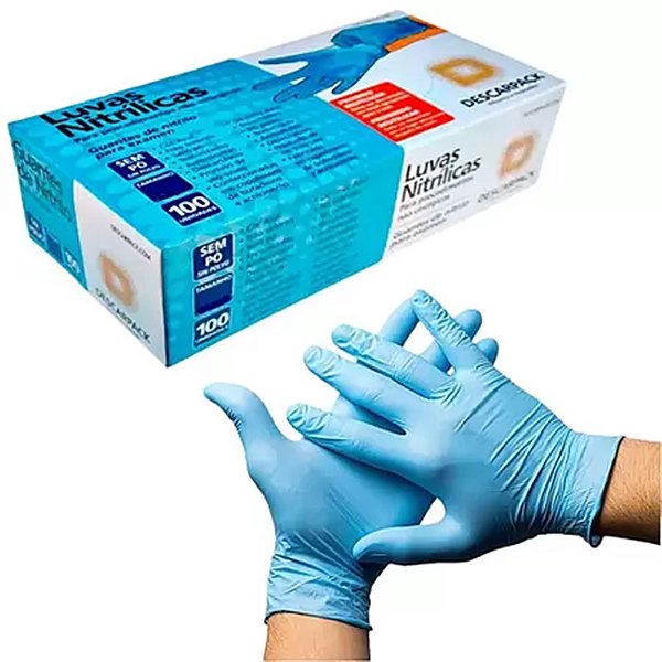 LUVA DESCARTAVEL NITRILICA M SEM PÓ AZUL 100UN DESCARPAX