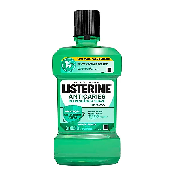 LISTERINE 500ML ANTICARIES REFRESCANCIA EXTRA SUAVE MENTA SEM ALCOOL