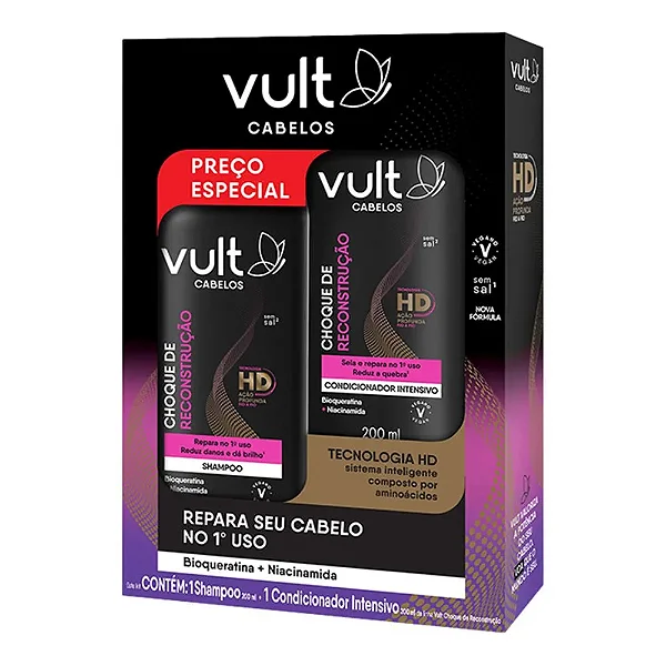 KIT SHAMPOO + CONDCIONADOR VULT  CHOQUE DE RECONSTRUÇAO  200ML CADA
