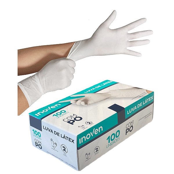 LUVA DESCARTAVEL LATEX P COM PÓ 100UN INOVEN