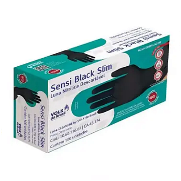 LUVA NITRILICA DESCARTAVEL SENSI BLACK SLIM G C/100UNIDADES  VOLK