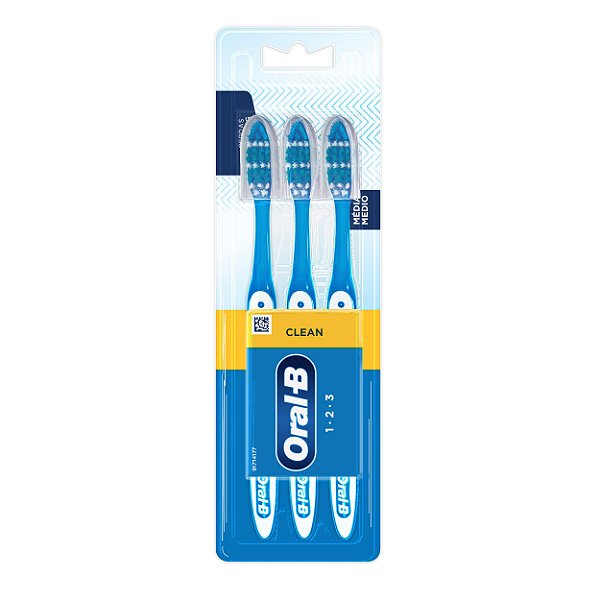 ESCOVA DENTAL ORAL B CLEAN 123  MEDIA 3 UNIDADES