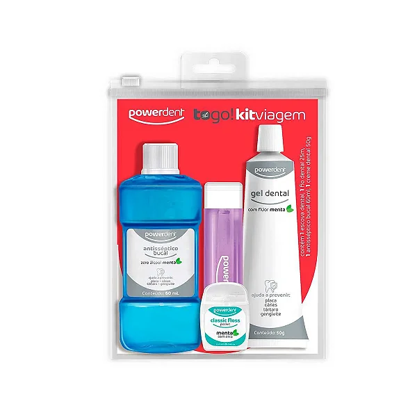 KIT VIAGEM POWERDENT CREME DENTAL+ESCOVA+FITA+ENXAGUE PLAX