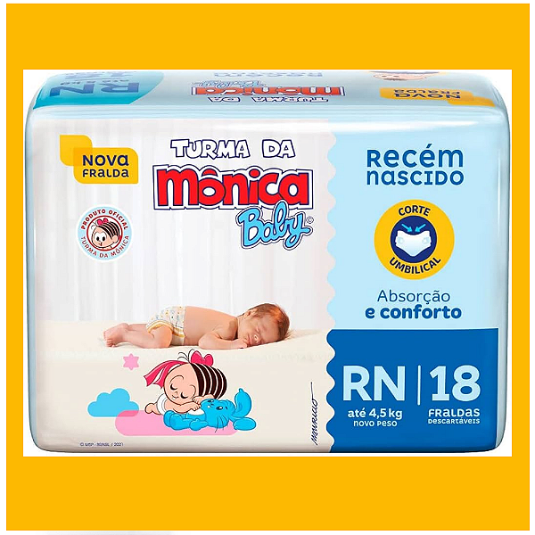 FRALDA TURMA DA MONICA  BABY RECEM NASCIDO  COM 18 UNIDADES