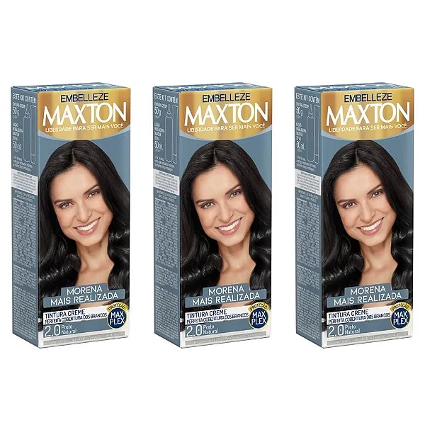 KIT TINTURA MAXTON 2.0 PRETO NATURAL C/3 UNIDADES