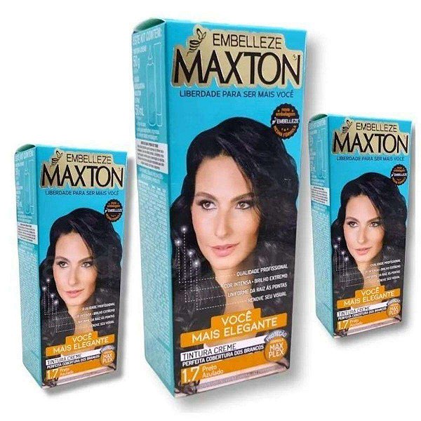 KIT TINTURA MAXTON 1.7 PRETO AZULADO C/3 UNIDADES