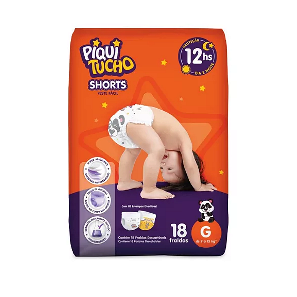 FRALDA PIQUITUCHO SHORTS VESTE FACIL JUMBINHO  TAM G 18 UINI
