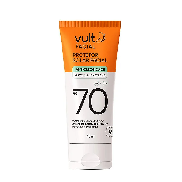 PROTETOR SOLAR FACIAL VULT FPS 70 ANTIOLEOSIDADE 40ml