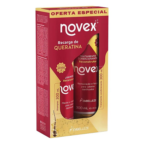 KIT NOVEX SHAMPOO+ CONDICIONADOR RECARGA DE QUERATINA  300ML CADA