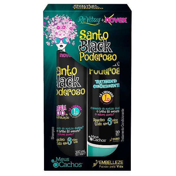 KIT NOVEX SHAMPOO+ CONDICIONADOR SANTO BLACK PODEROSO  300ML CADA