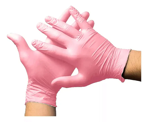 LUVA NITRILICA DESCARTAVEL SENSI ROSA SLIM M SEM AMIDO C/100UNIDADES  VOLK