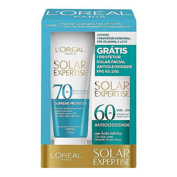 KIT PROTETOR SOLAR LOREAL EXPERTISE CORPORAL FPS70  200ML+ FACIAL FPS 60 25G