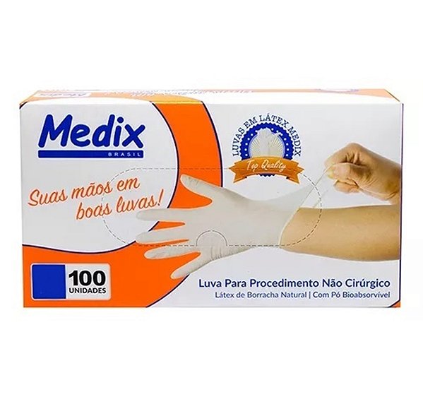 LUVA DESCARTÁVEL LATEX P COM PO 100UN MEDIX