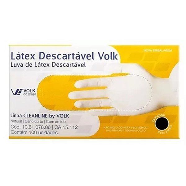 LUVA DE LATEX  VOLK DESCARTÁVEL  TAM .6 (EP) COM PO 100UN