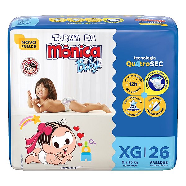 FRALDA TURMA DA MONICA MEGA TAMANHO XG COM 26 UNIDADES