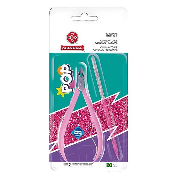 ALICATE CUTICULA POP ROSA+PALITO GLITER  MUNDIAL REF:751