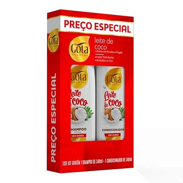 KIT SH + COND GOTA DOURADA USO DIARIO LEITE DE COCO 340ML